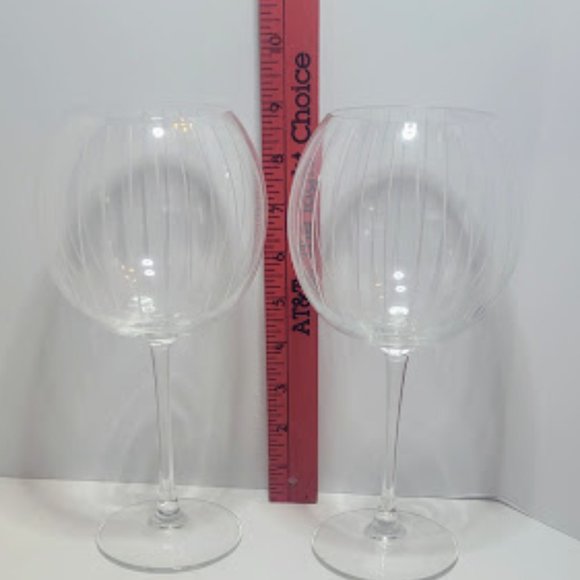 SET OF 2 MIKASA 9" CHEERS BALLOON WINE GOBLETS VERTICAL LINES 24 OZ - Picture 3 of 4